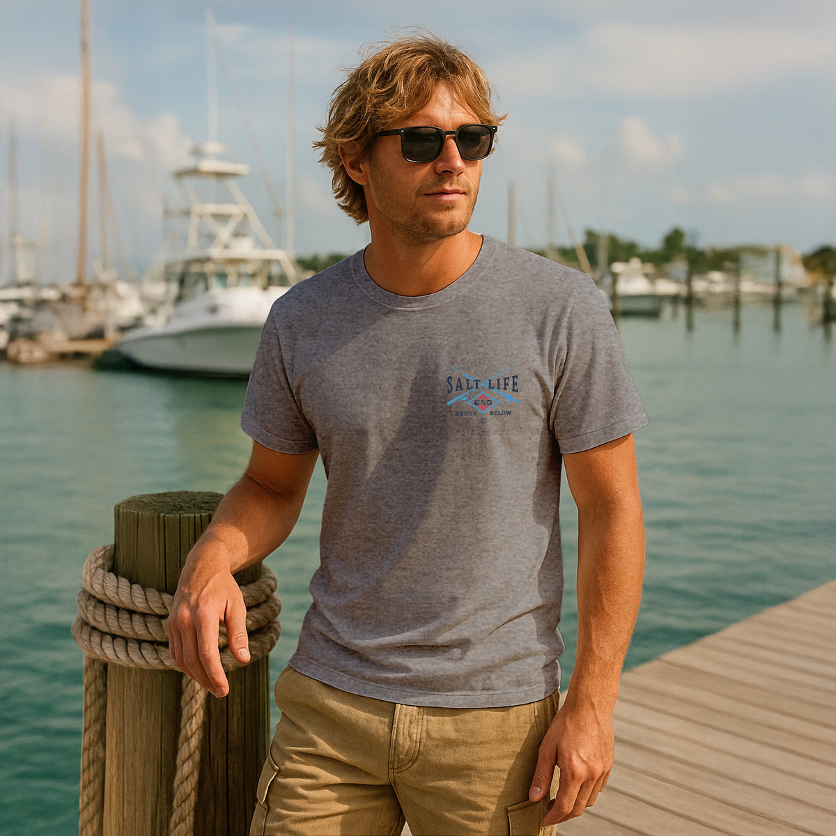 Salt Life Angler Tactics Men's T-Shirt Heather Grey
