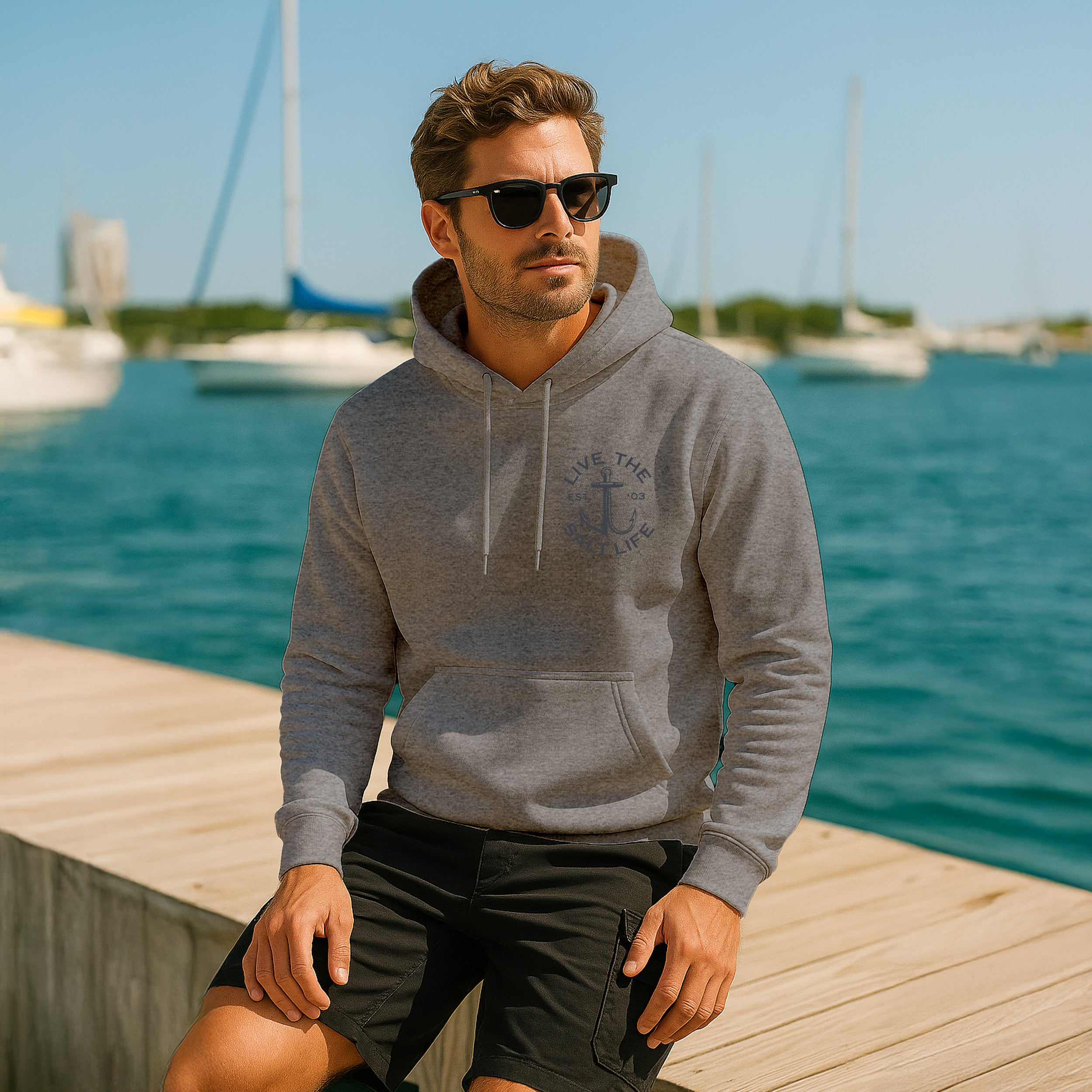 SALT LIFE ANCHOR PATCH HOODIE SPORT GREY