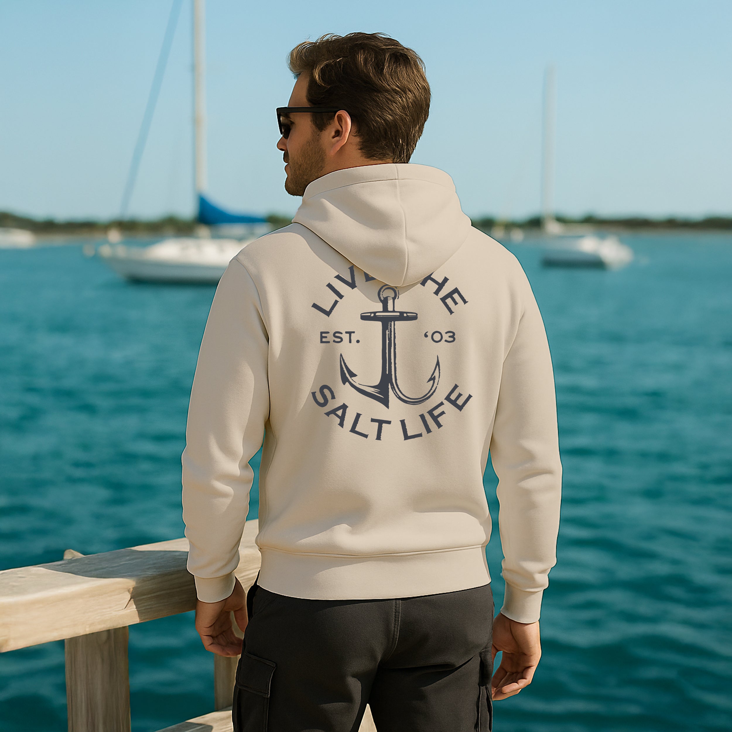 SALT LIFE ANCHOR PATCH HOODIE ECRU