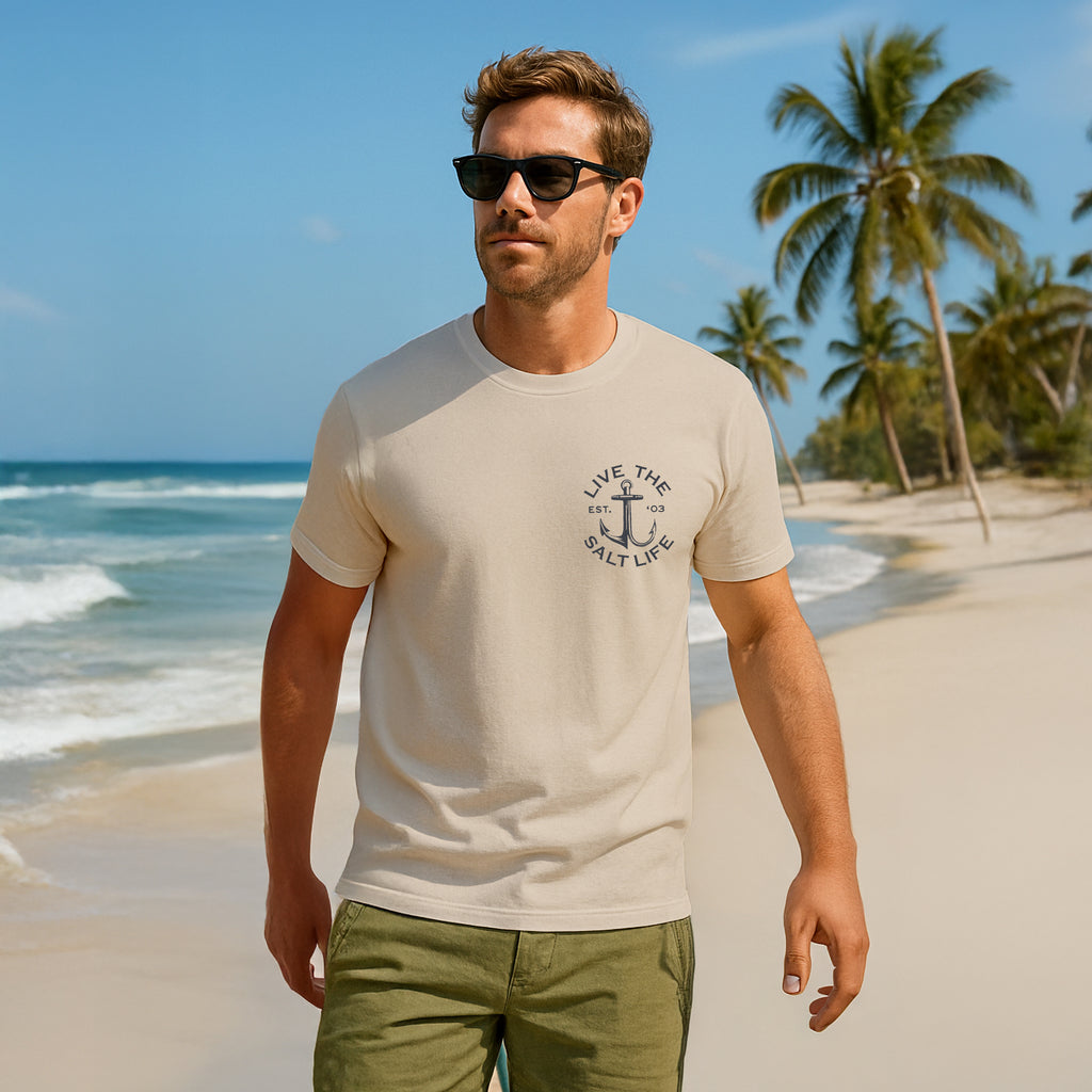 Salt Life Anchor Patch Men's T-Shirt Ecru