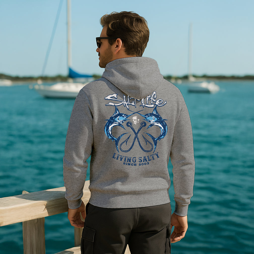 Salt Life Crossed Bills Men's Hoodie Sport Grey