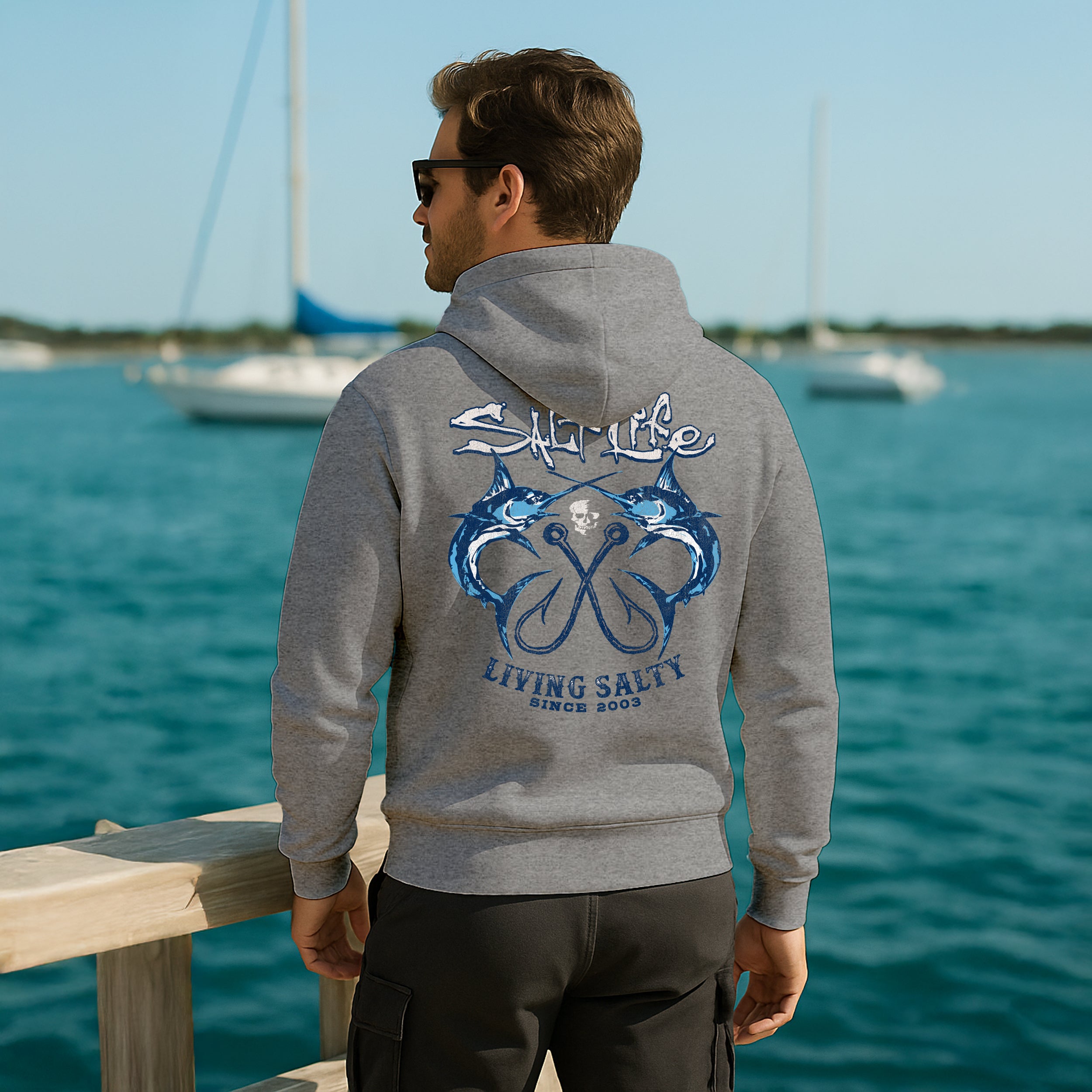 Salt Life Crossed Bills Men's Hoodie Sport Grey