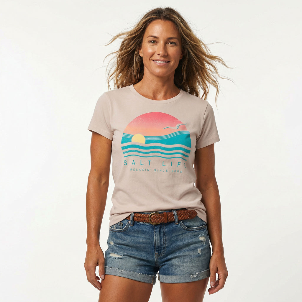 Salt Life Horizon Sunset Women's T-Shirt Powder Pink