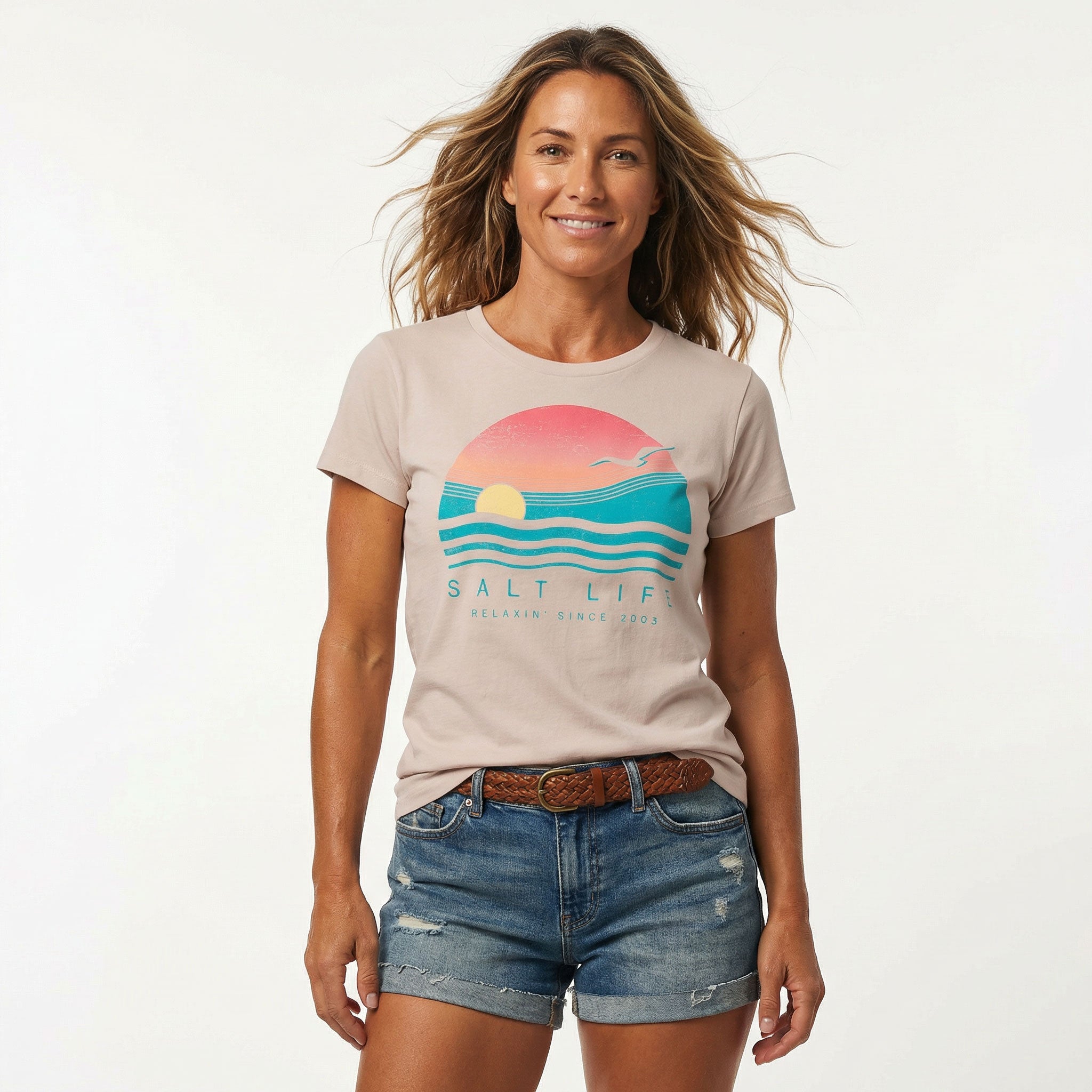 Salt Life Horizon Sunset Women's T-Shirt Powder Pink