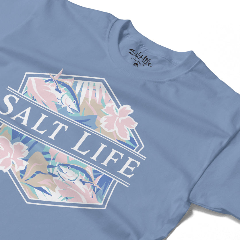 Salt Life Retro Tropical Women's T-Shirt Mineral Blue