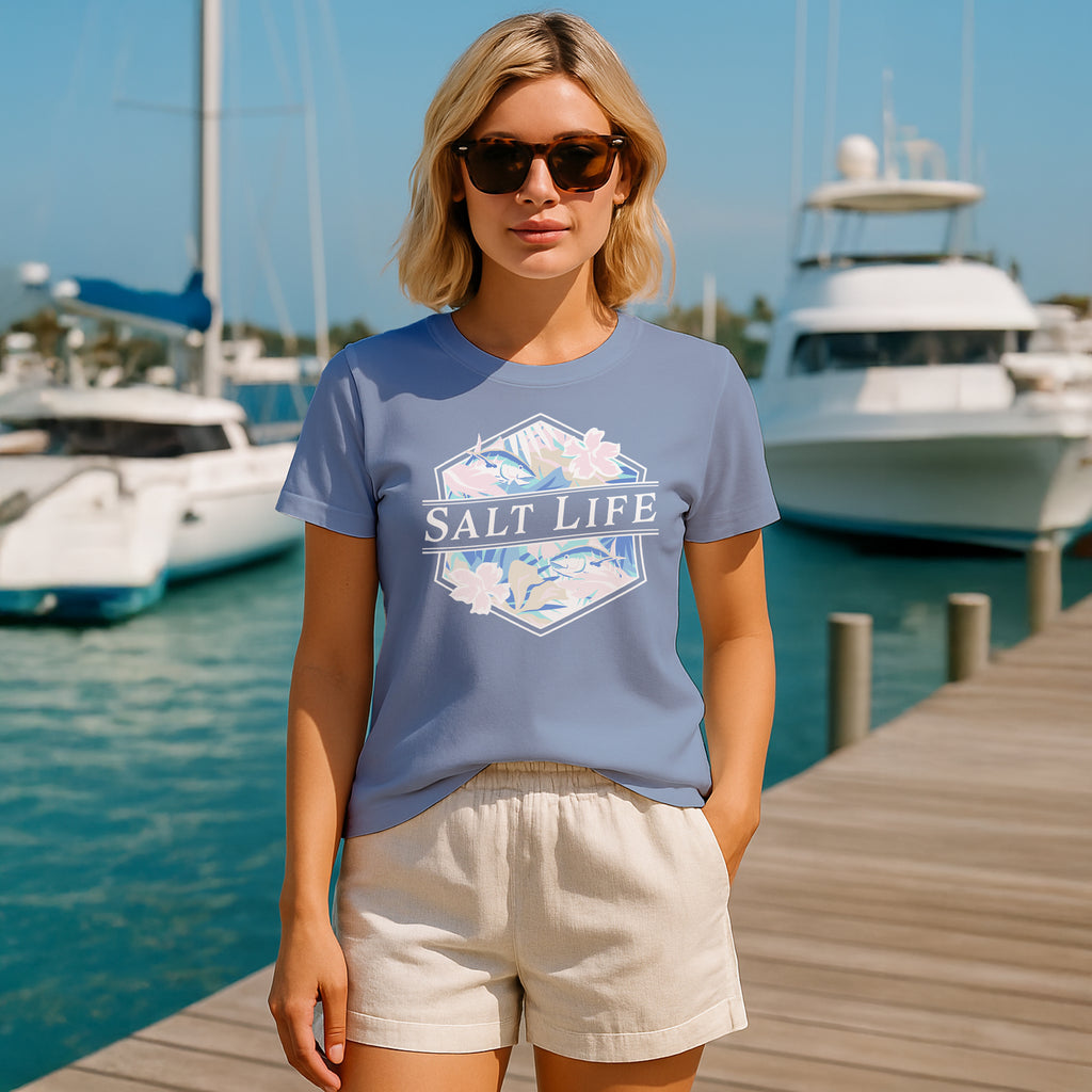 Salt Life Retro Tropical Women's T-Shirt Mineral Blue