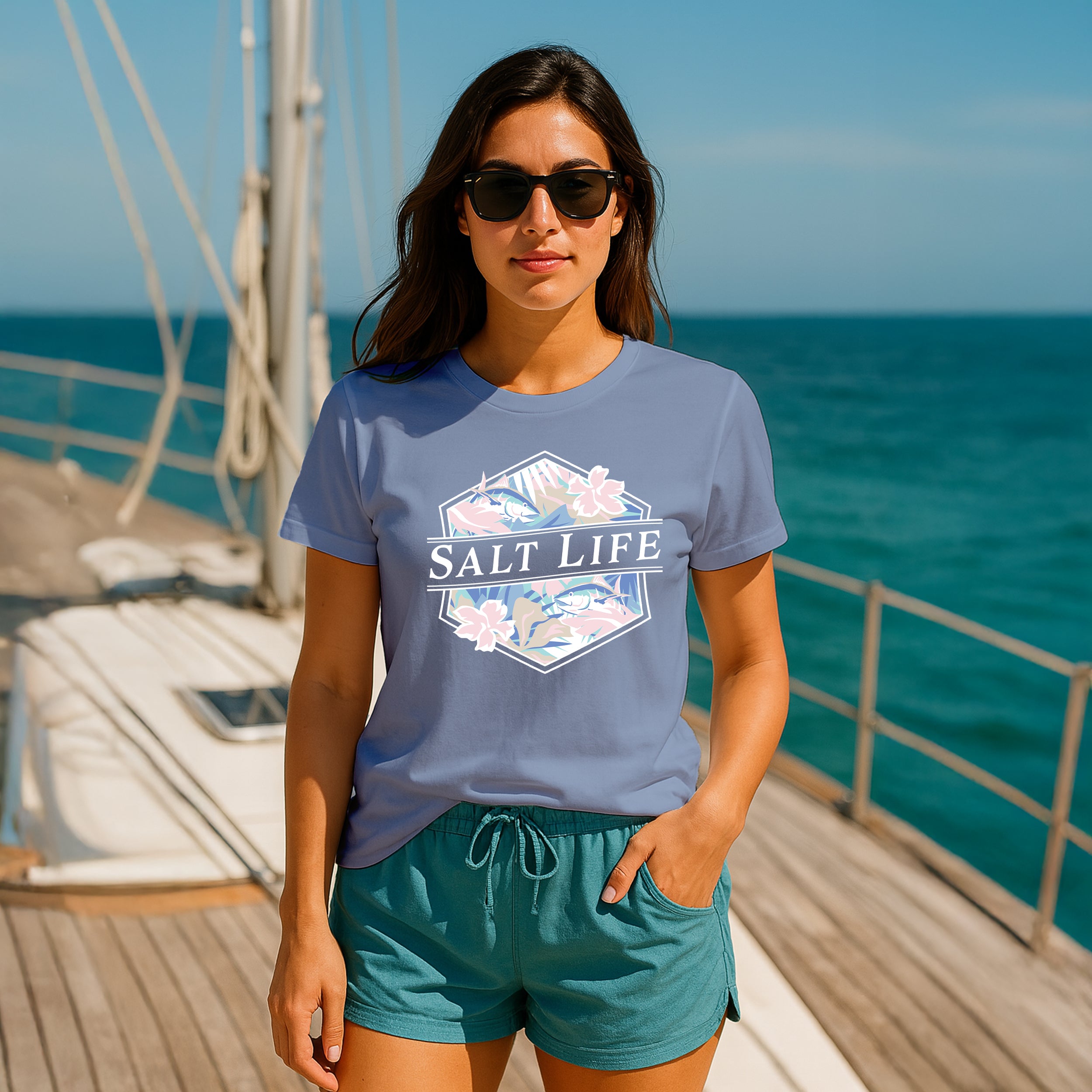 Salt Life Retro Tropical Women's T-Shirt Mineral Blue