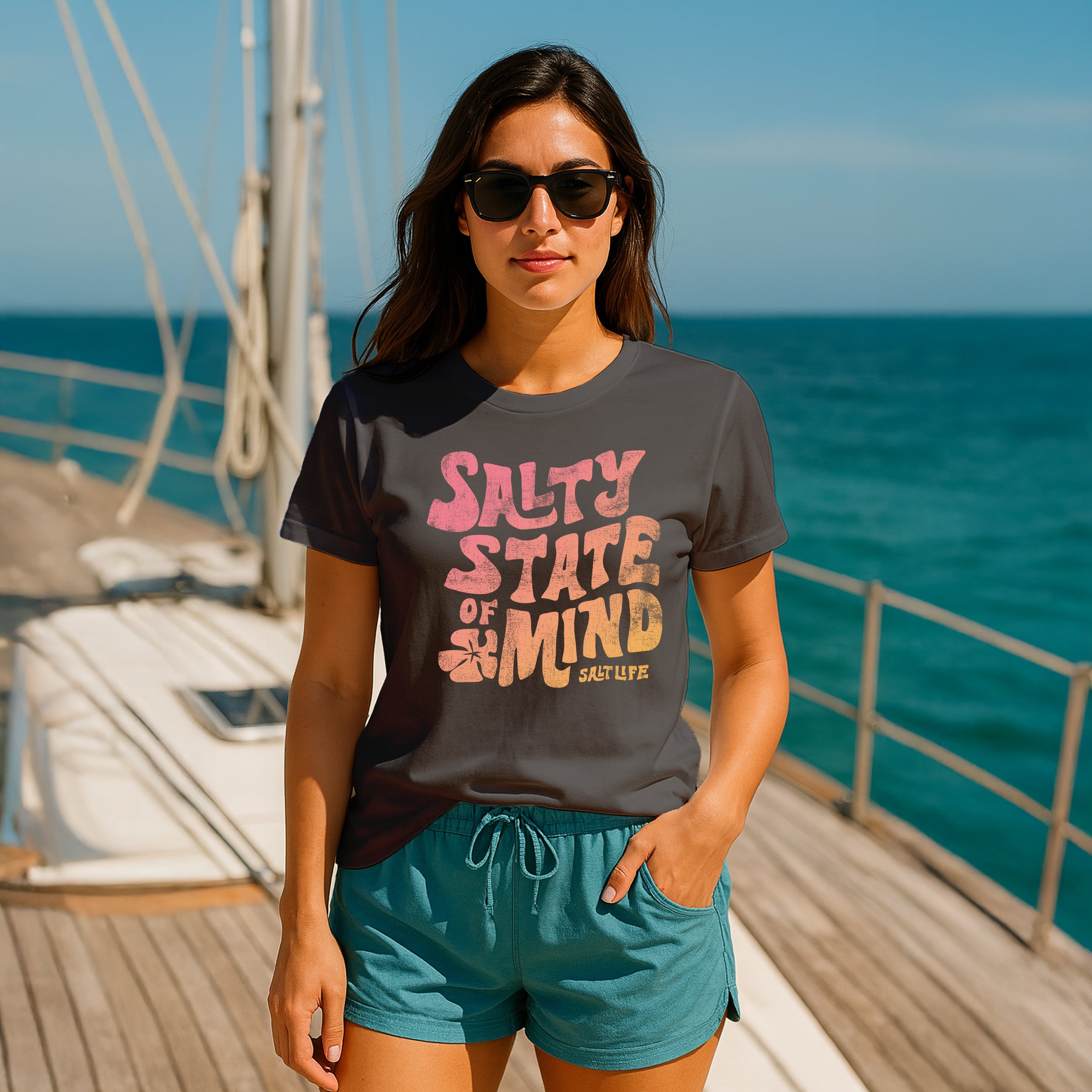Salt Life Salty State 2 Women's T-Shirt Charcoal
