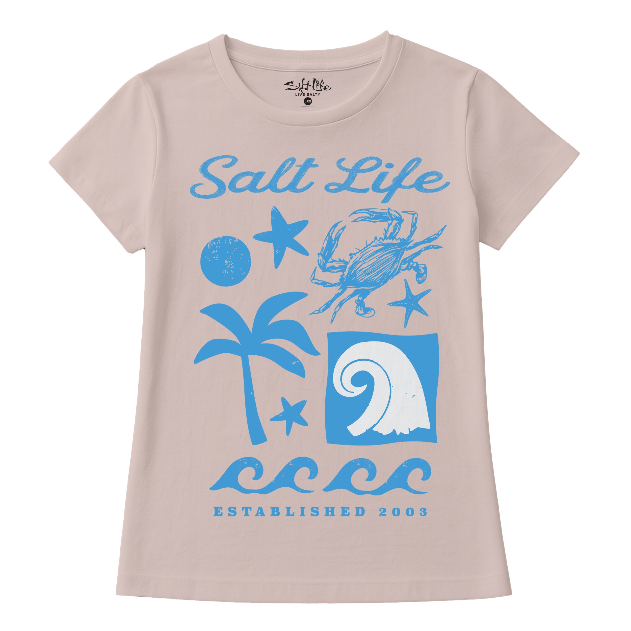 SALT LIFE BEACH STAMP WOMENS T-SHIRT POWDER PINK