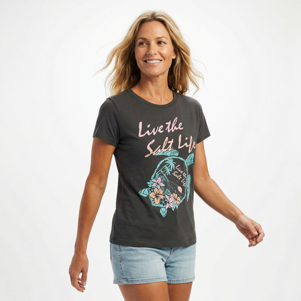 Salt Life Neon Turtle Women's T-Shirt Light Graphite