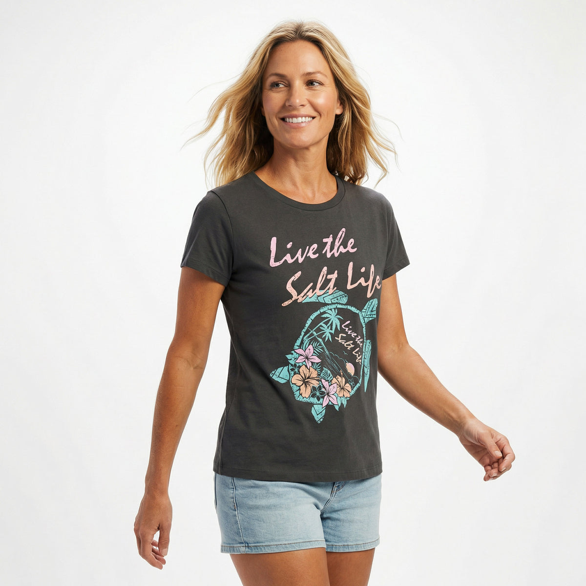 Salt Life Neon Turtle Women's T-Shirt Light Graphite