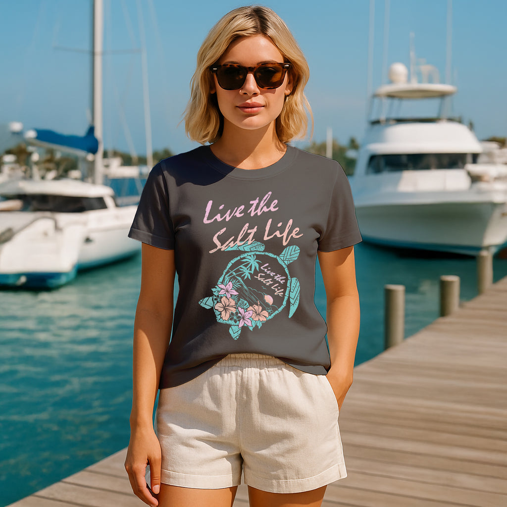 Salt Life Neon Turtle Women's T-Shirt Light Graphite