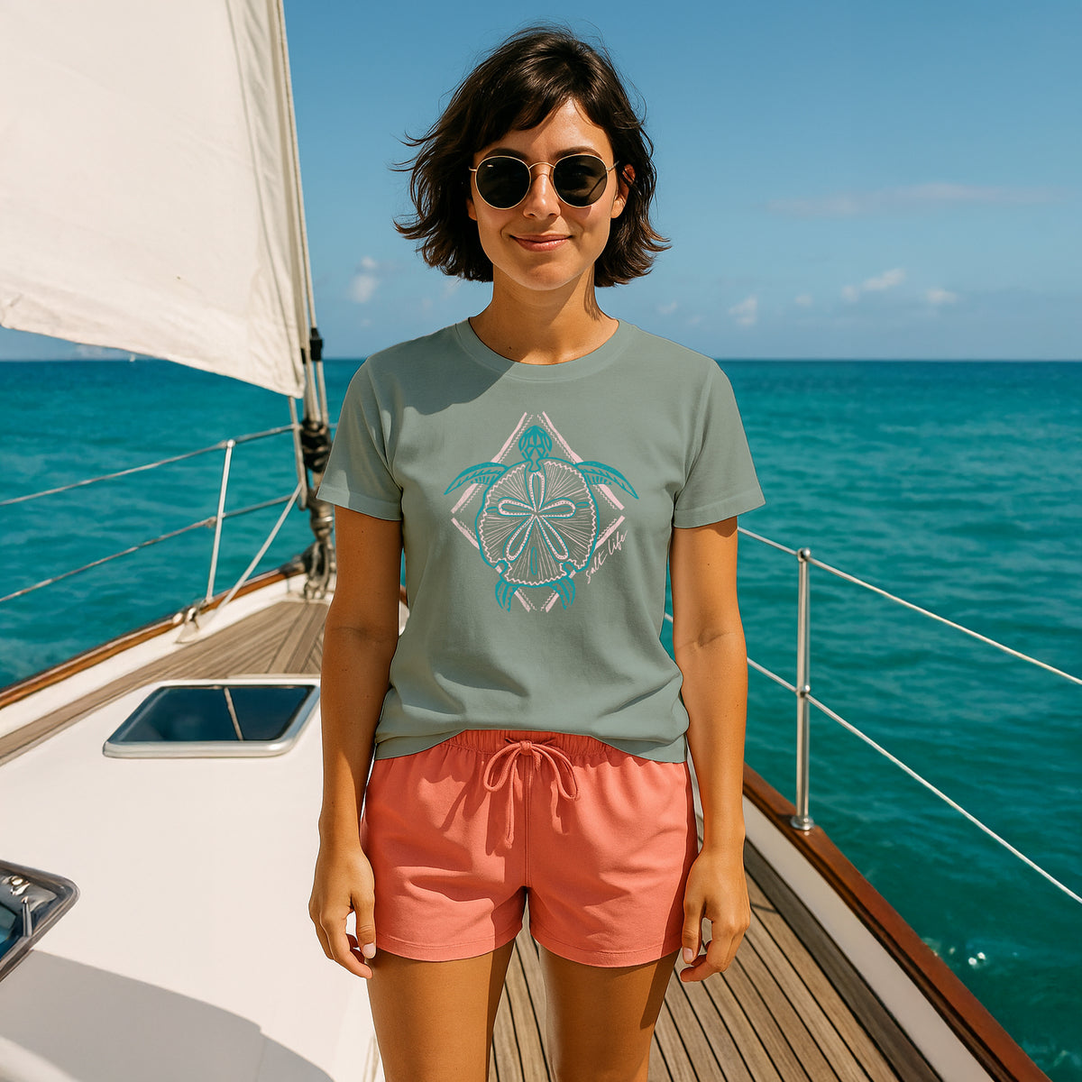 Salt Life Pastel Turtle Women's T-Shirt Sage
