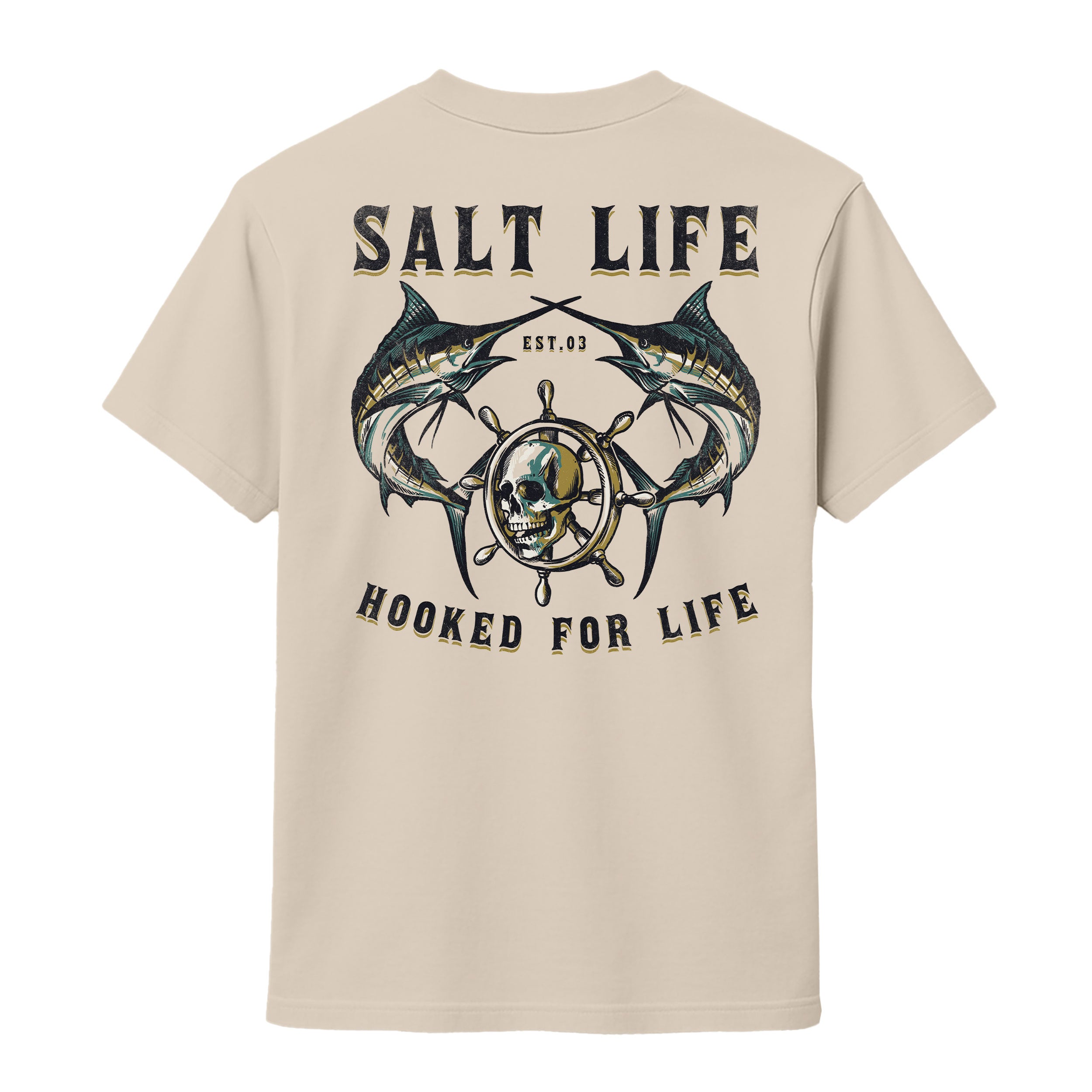 Salt Life Hooked for Life Men's T-Shirt Ecru