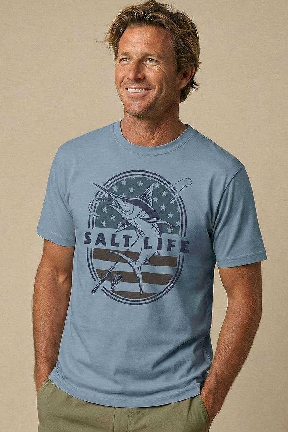 Salt Life Salty & Proud Retro Men's T-Shirt Light Blue