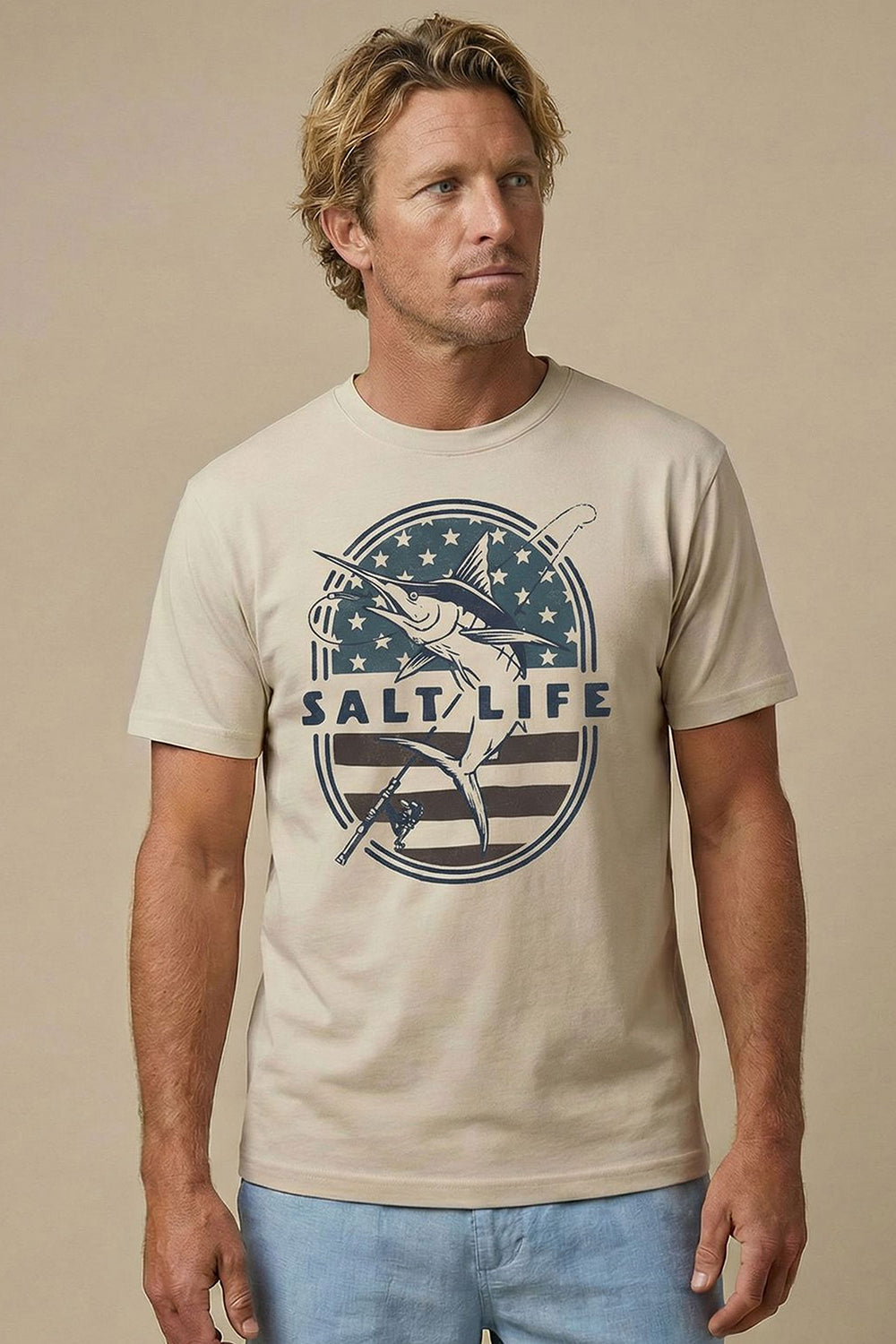 Salt Life Salty & Proud Retro Men's T-Shirt Ecru